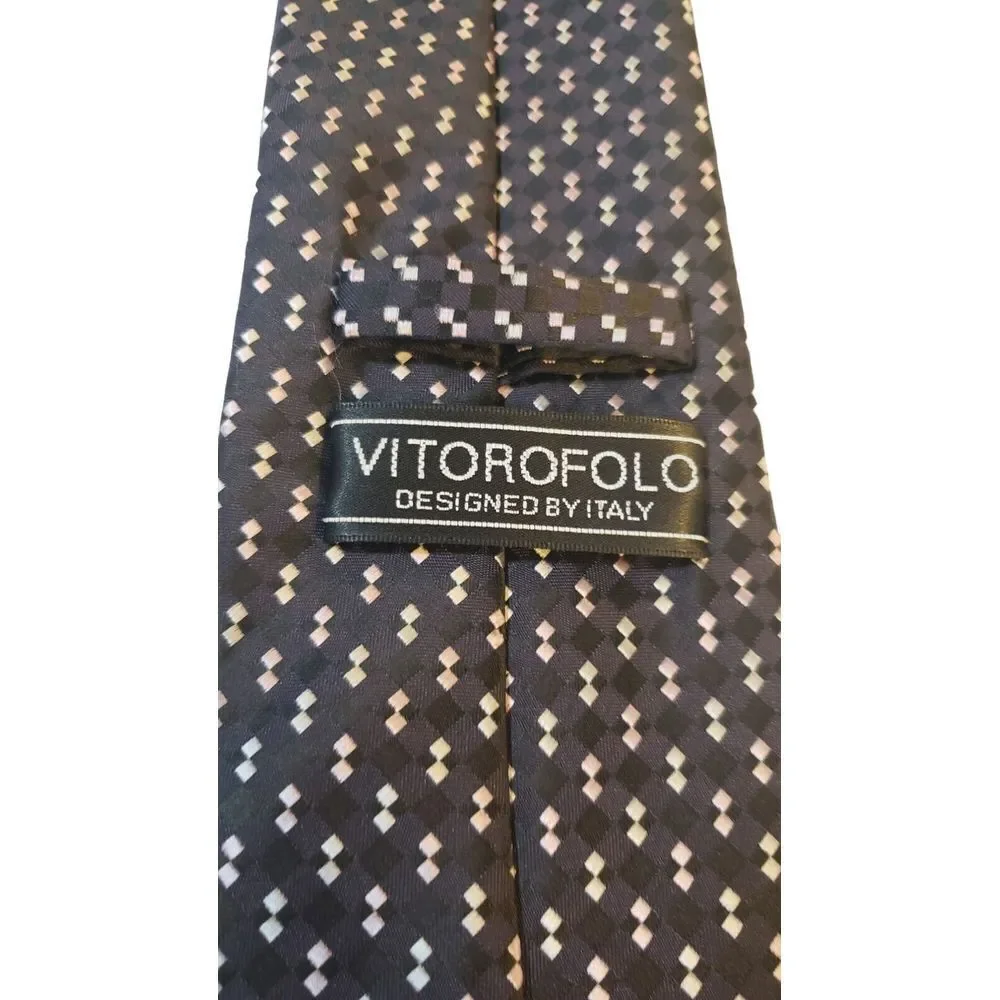 Vitorofolo Men's Neck Black Pink Gray Geometric Design 100% Micro Fiber By Italy